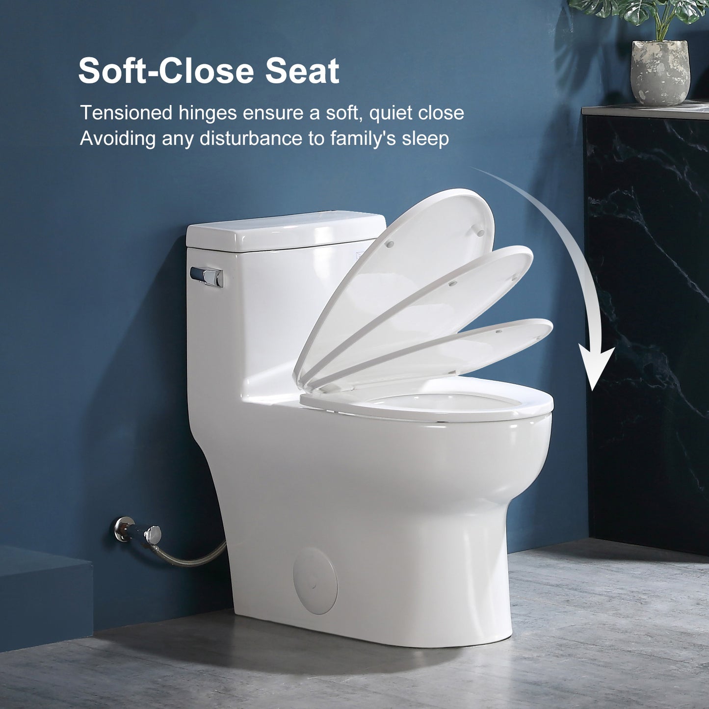 One-Piece 1.28 GPF Single Flush Elongated Toilet in White, Soft Close Seat Included