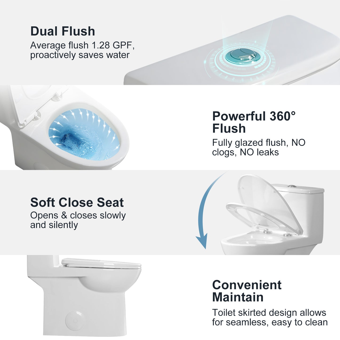 One-Piece 1.1/1.6 GPF Dual Flush Elongated Toilet in White Seat Included, WaterSense Toilet