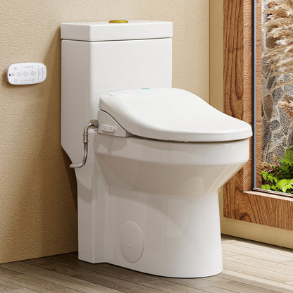 Round Smart Bidet Toilet Combo Dual Flush 1.1/1.6 GPF in White with Electric Bidet Seat, Warm Air Dryer