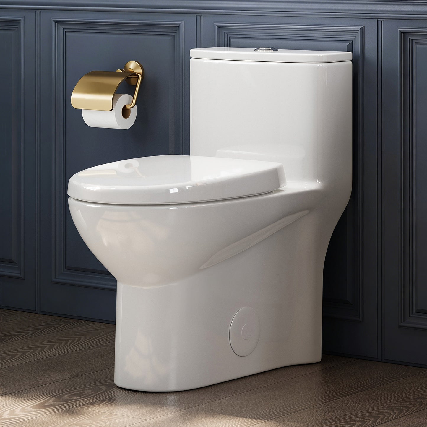 1-Piece 1.1/1.6 GPF Dual Flush Compact Elongated WaterSense Toilet in White Soft Close Seat Included
