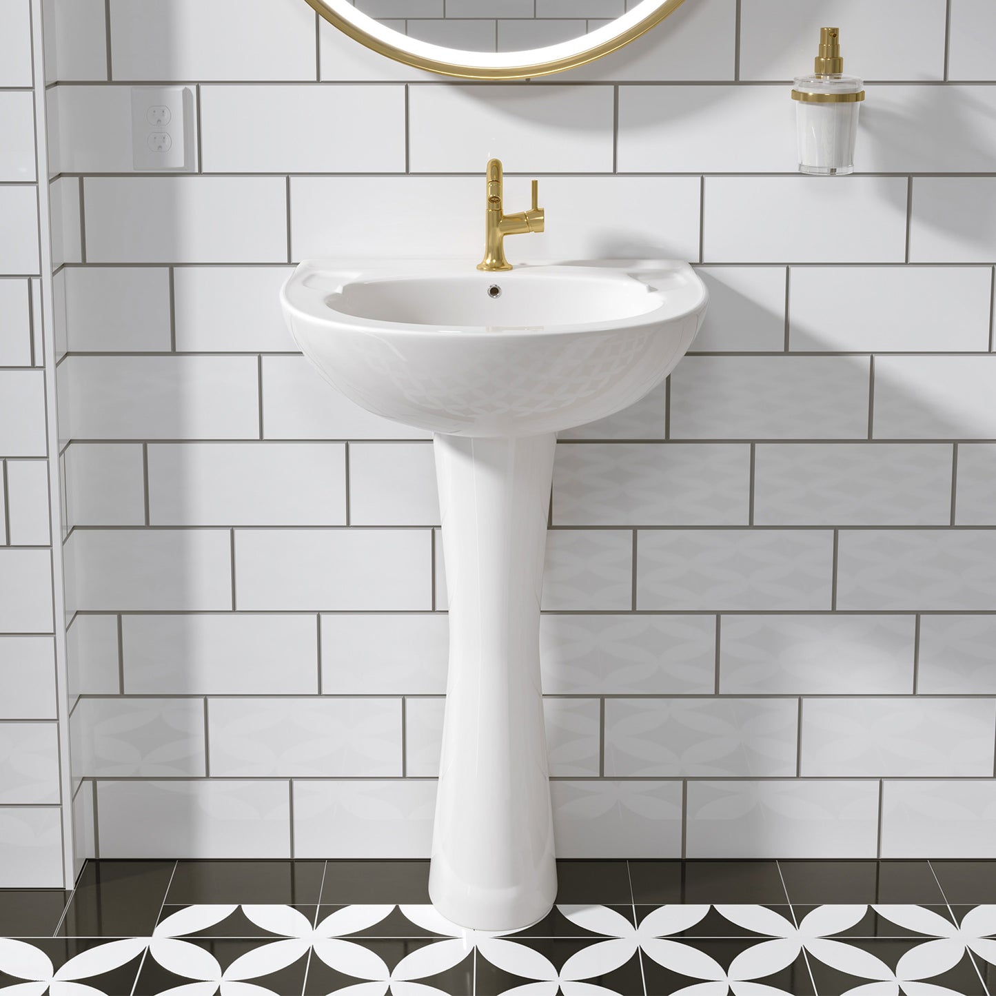 Classic 20 in. Tall U-Shape White Vitreous China Pedestal Bathroom Sink With Overflow