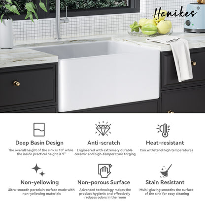 Farmhouse Apron-Front Fireclay 24 in. Single Bowl Workstation Kitchen Sink with Bottom Grid and Strainer in White