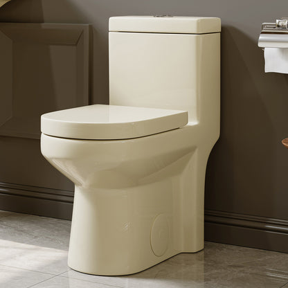 1-Piece 1.1/1.6 GPF Dual Flush Compact Round Toilet in Biscuit Soft Close Seat Included