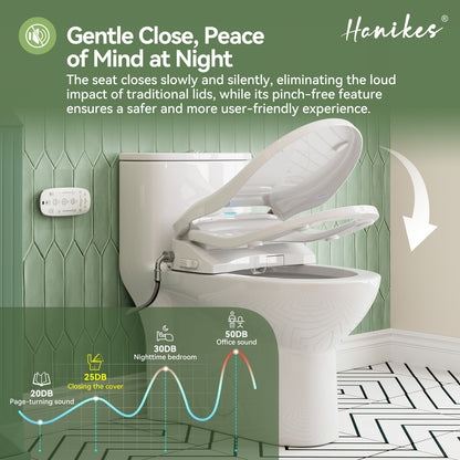 Electric Heated Bidet Seat for Round Toilet with soft close Lid in. White