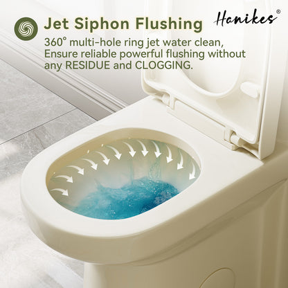 1-Piece 1.1/1.6 GPF Dual Flush Compact Round Toilet in Biscuit Soft Close Seat Included