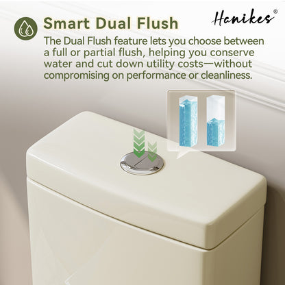 1-Piece 1.1/1.6 GPF Dual Flush Compact Round Toilet in Biscuit Soft Close Seat Included