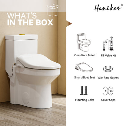 Round Smart Bidet Toilet Combo Dual Flush 1.1/1.6 GPF in White with Electric Bidet Seat, Warm Air Dryer