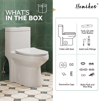 10 in. Rough in 1-Piece 1.1/1.6 GPF Dual Flush Round Toilet in White Soft Close Seat Included