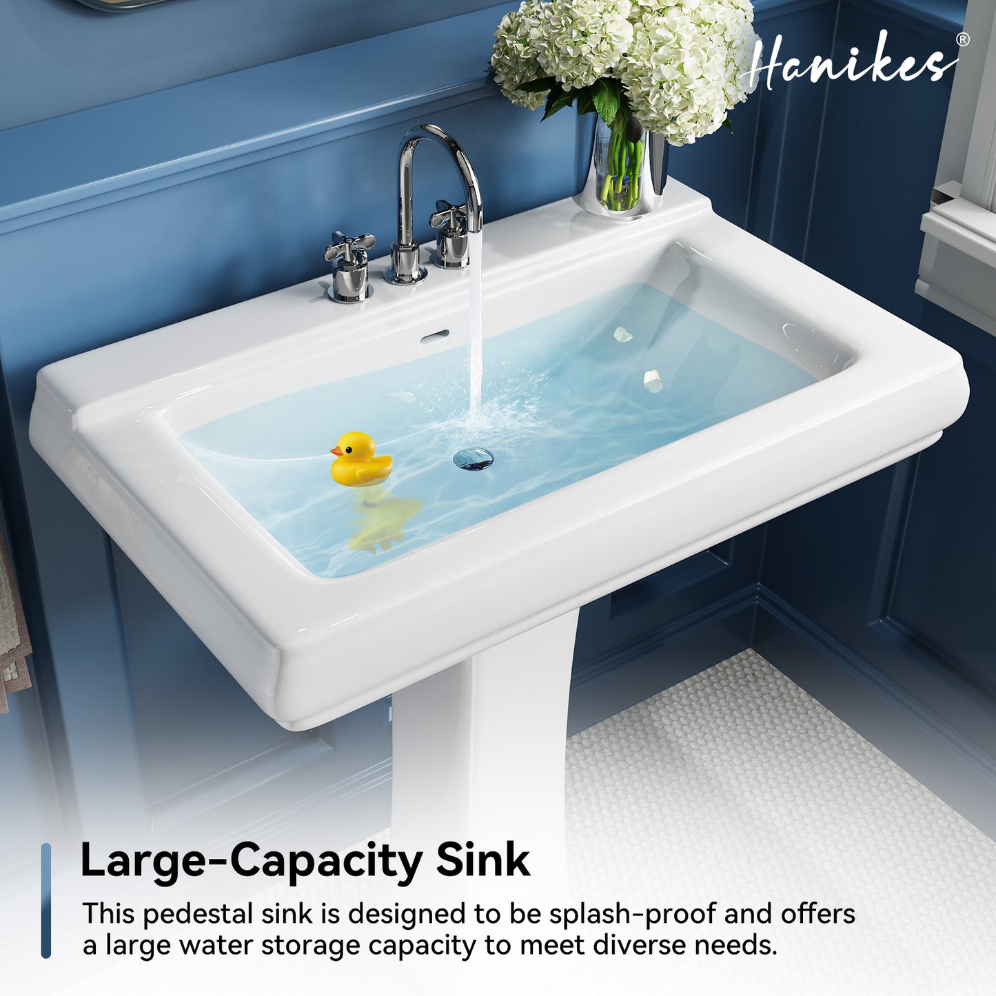 26 in. White Vitreous China Rectangular Pedestal Combo Bathroom Sink in White with 4 in. Centerset Faucet Holes