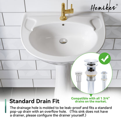 Classic 20 in. Tall U-Shape White Vitreous China Pedestal Bathroom Sink With Overflow