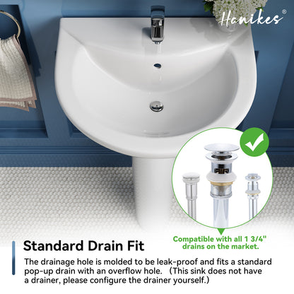 20 1/2 in. White Vitreous China Pedestal Combo Bathroom Sink in U-Shape Design with Overflow