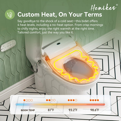 Electric Heated Bidet Seat for Round Toilet with soft close Lid in. White