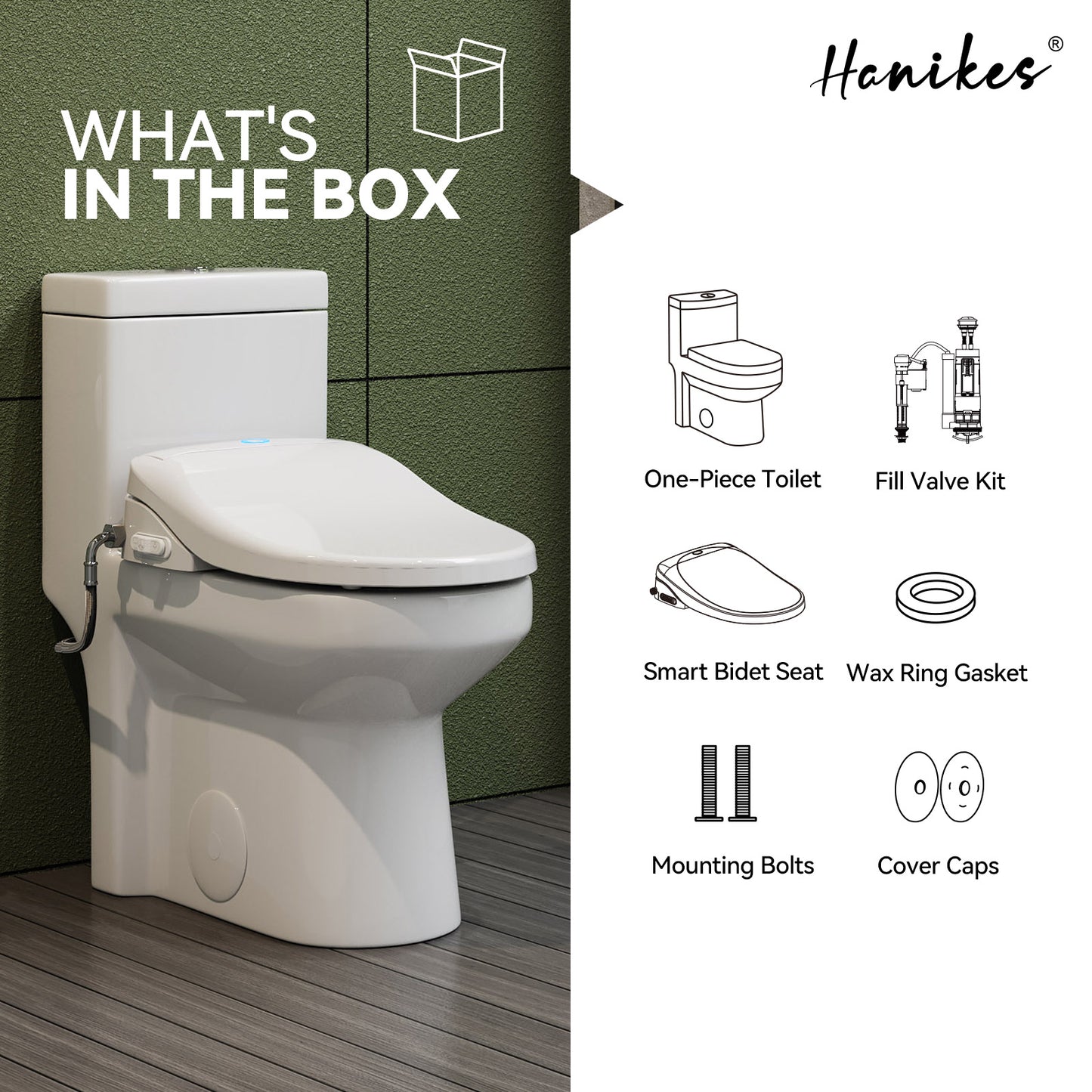 Smart Bidet Toilet Combo 1.1/1.6 GPF Round Toilet in White with Heated Seat, Front/Rear Wash, Dryer and Deodorizer