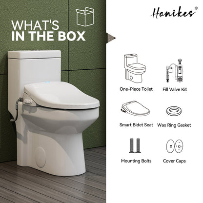 Smart Bidet Toilet Combo 1.1/1.6 GPF Round Toilet in White with Heated Seat, Front/Rear Wash, Dryer and Deodorizer