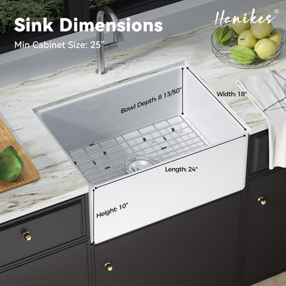 Farmhouse Apron-Front Fireclay 24 in. Single Bowl Workstation Kitchen Sink with Bottom Grid and Strainer in White