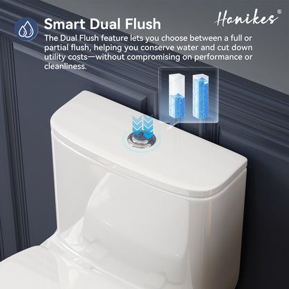 1-Piece 1.1/1.6 GPF Dual Flush Compact Elongated WaterSense Toilet in White Soft Close Seat Included