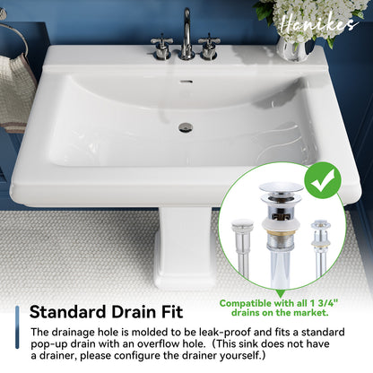 26 in. White Vitreous China Rectangular Pedestal Combo Bathroom Sink in White with 4 in. Centerset Faucet Holes