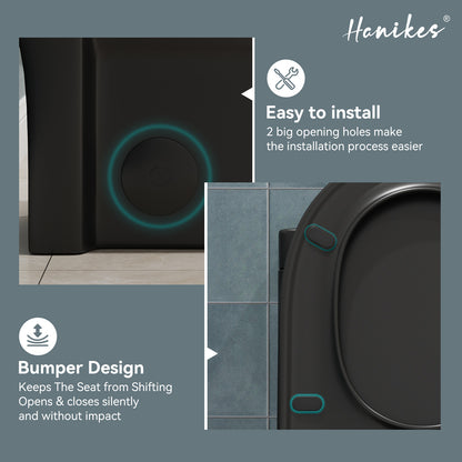 1-Piece 1.1/1.6 GPF Dual Flush Compact Round Toilet in Black Soft Close Seat Included