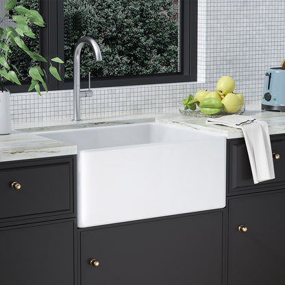 Farmhouse Apron-Front Fireclay 24 in. Single Bowl Workstation Kitchen Sink with Bottom Grid and Strainer in White
