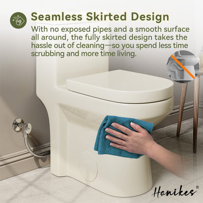 1-Piece 1.1/1.6 GPF Dual Flush Compact Round Toilet in Biscuit Soft Close Seat Included
