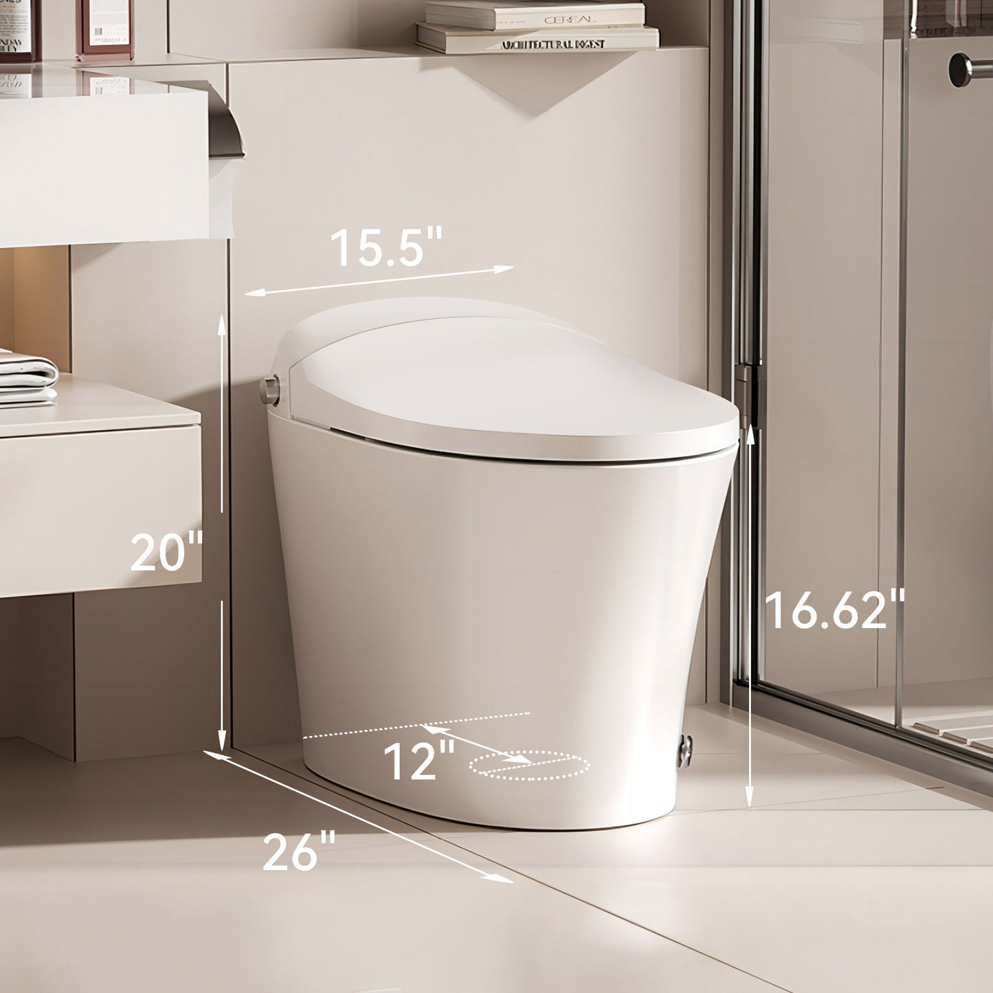 One-Piece 1/1.27 GPF High Efficiency Dual Flush Elongated Toilet in White with Heated seat and Slow-Close, Seat Included