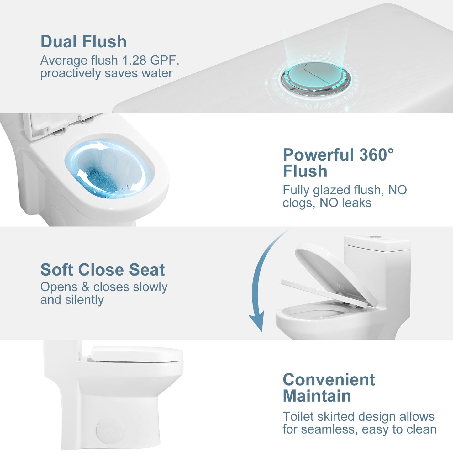 One-Piece 1.1/1.6 GPF Dual Flush Round Toilet in White Soft Close Seat Included