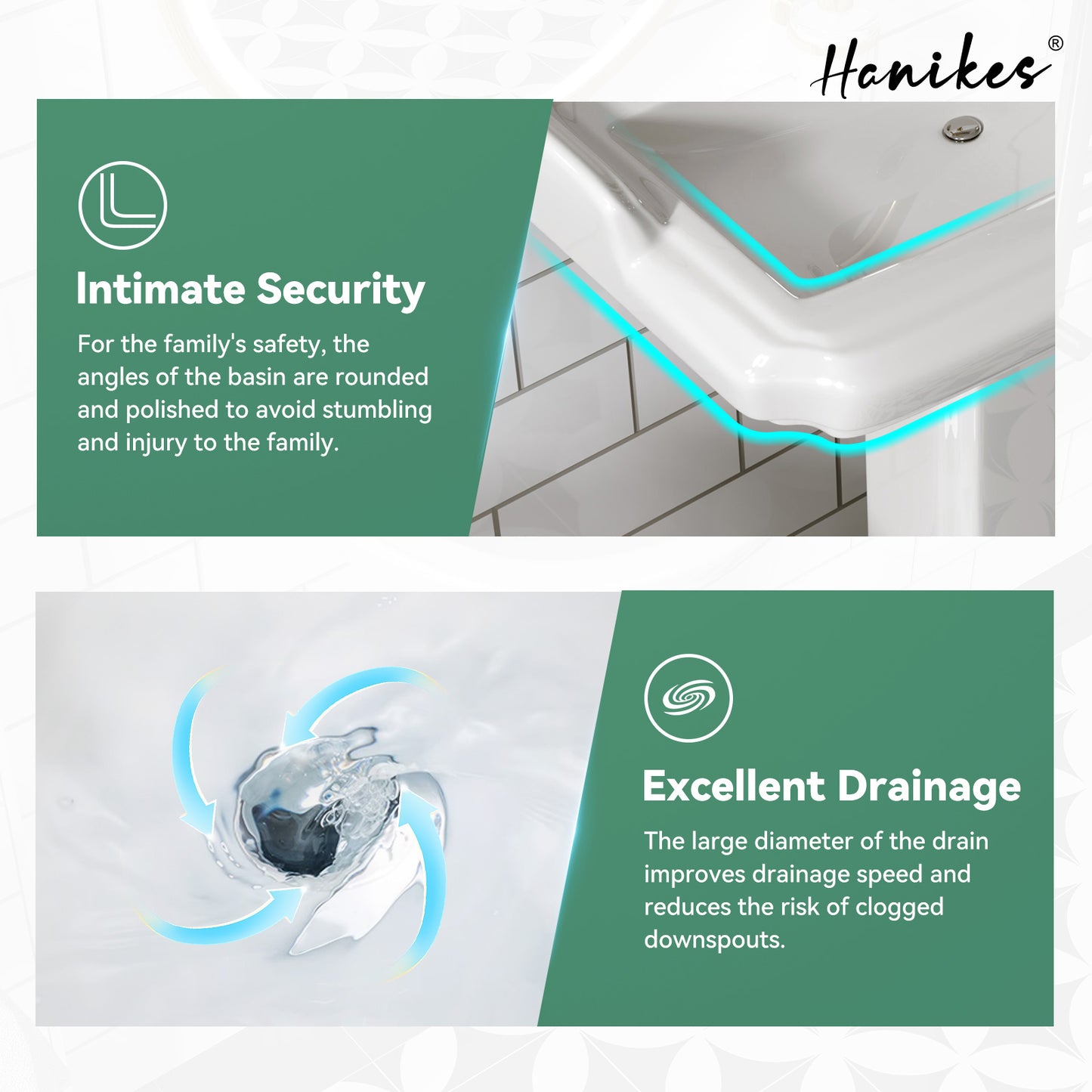 23 in. White Vitreous China Rectangular Pedestal Bathroom Sink With Overflow