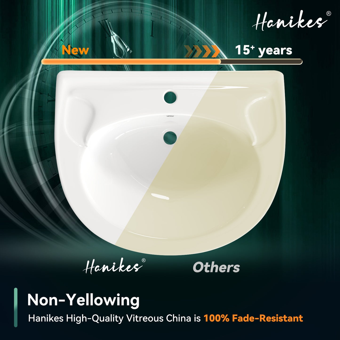 Classic 20 in. Tall U-Shape White Vitreous China Pedestal Bathroom Sink With Overflow
