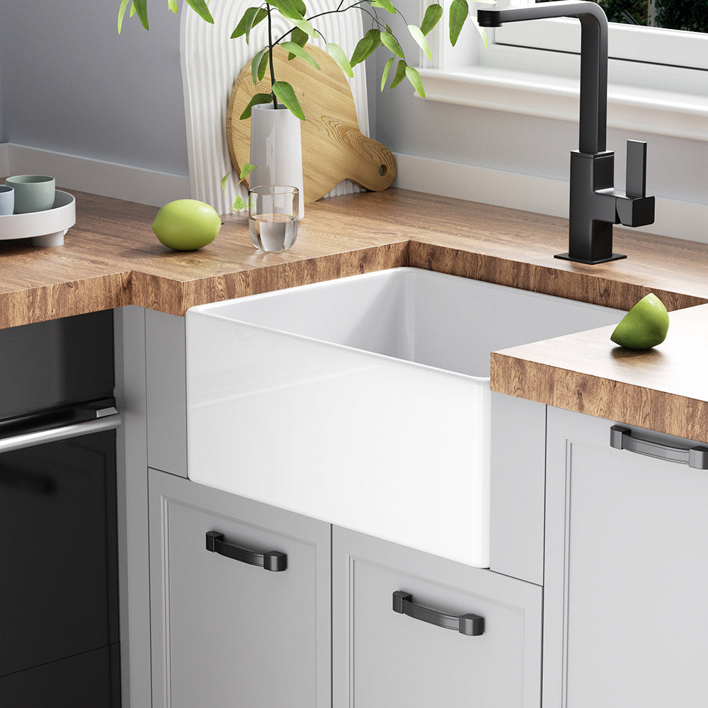 Farmhouse Apron-Front Fireclay 24 in. Single Bowl Workstation Kitchen Sink with Bottom Grid and Strainer in White