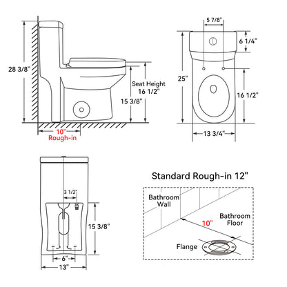 10 in. Rough in 1-Piece 1.1/1.6 GPF Dual Flush Round Toilet in White Soft Close Seat Included