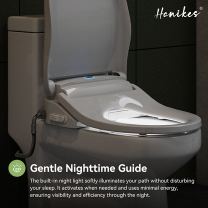 Electric Heated Bidet Seat for Round Toilet with soft close Lid in. White