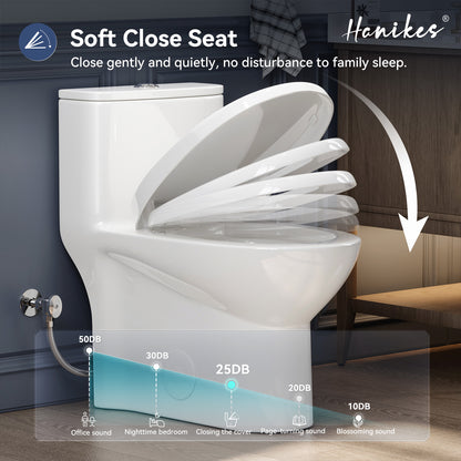 1-Piece 1.1/1.6 GPF Dual Flush Compact Elongated WaterSense Toilet in White Soft Close Seat Included