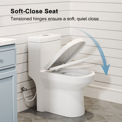 One-Piece 1.1/1.6 GPF Dual Flush Round Toilet in White Soft Close Seat Included
