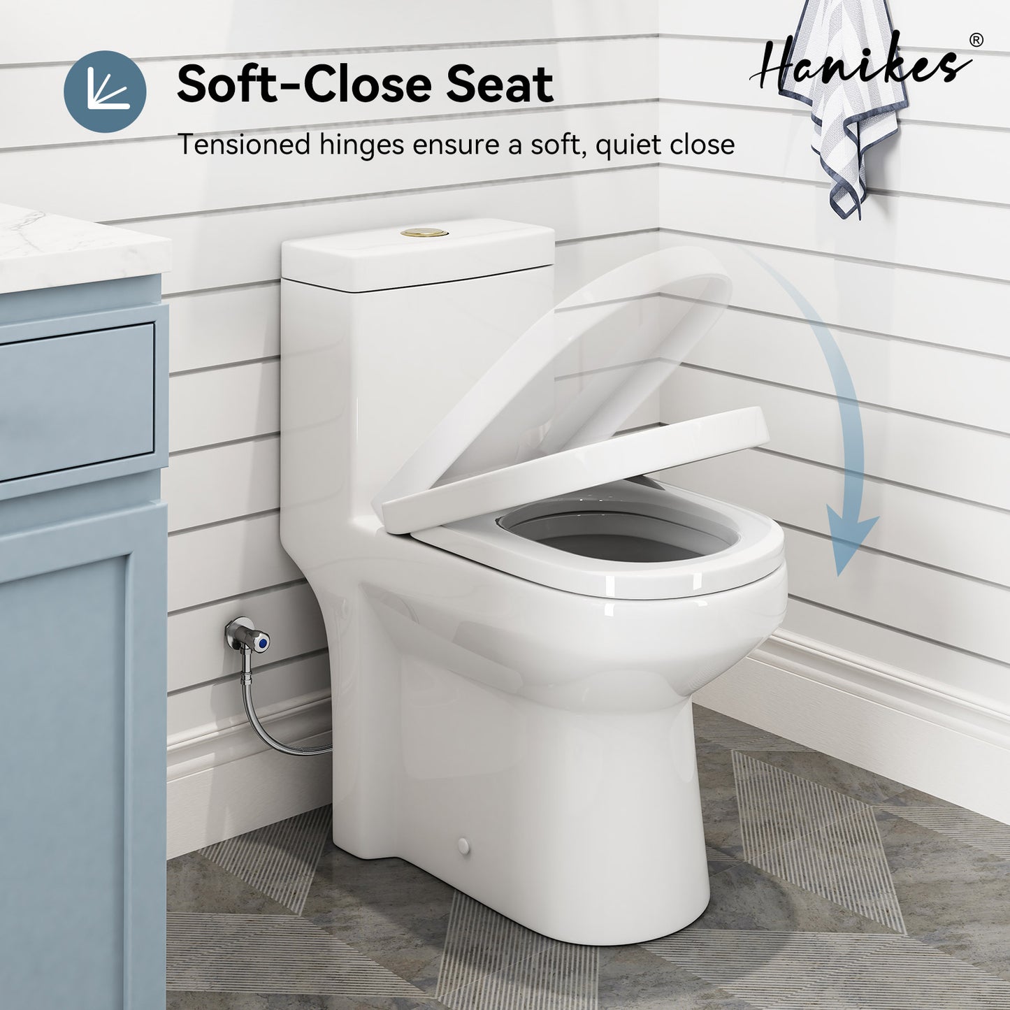 One-Piece 1.1/1.6 GPF Dual Flush Round Toilet in White, Seat Included, with Brushed Gold Button