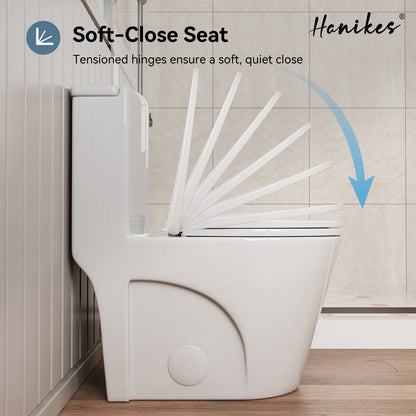 1-Piece 1.1/1.6 GPF Dual Flush Elongated High Efficiency WaterSense Toilet in Glossy White, Seat Included