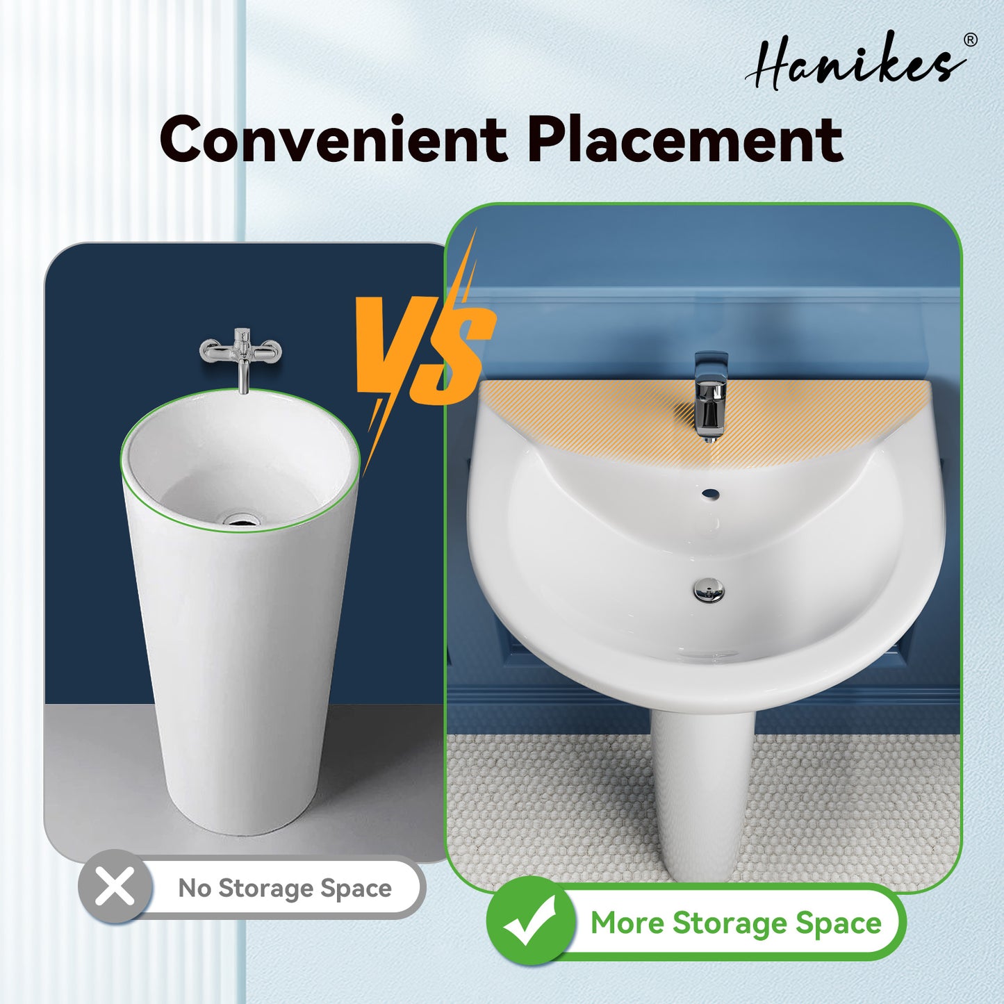 20 1/2 in. White Vitreous China Pedestal Combo Bathroom Sink in U-Shape Design with Overflow
