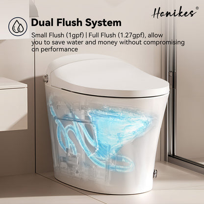 One-Piece 1/1.27 GPF High Efficiency Dual Flush Elongated Toilet in White with Heated seat and Slow-Close, Seat Included