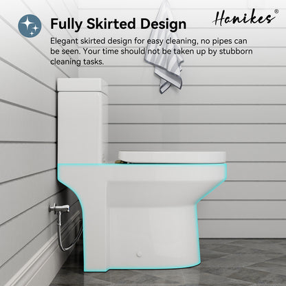 One-Piece 1.1/1.6 GPF Dual Flush Round Toilet in White, Seat Included, with Brushed Gold Button