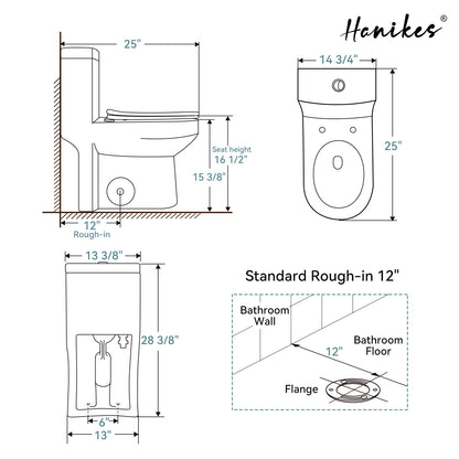 1-Piece 1.1/1.6 GPF Dual Flush Compact Round Toilet in Black Soft Close Seat Included