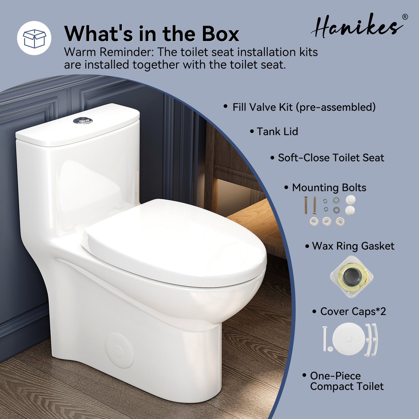 1-Piece 1.1/1.6 GPF Dual Flush Compact Elongated WaterSense Toilet in White Soft Close Seat Included