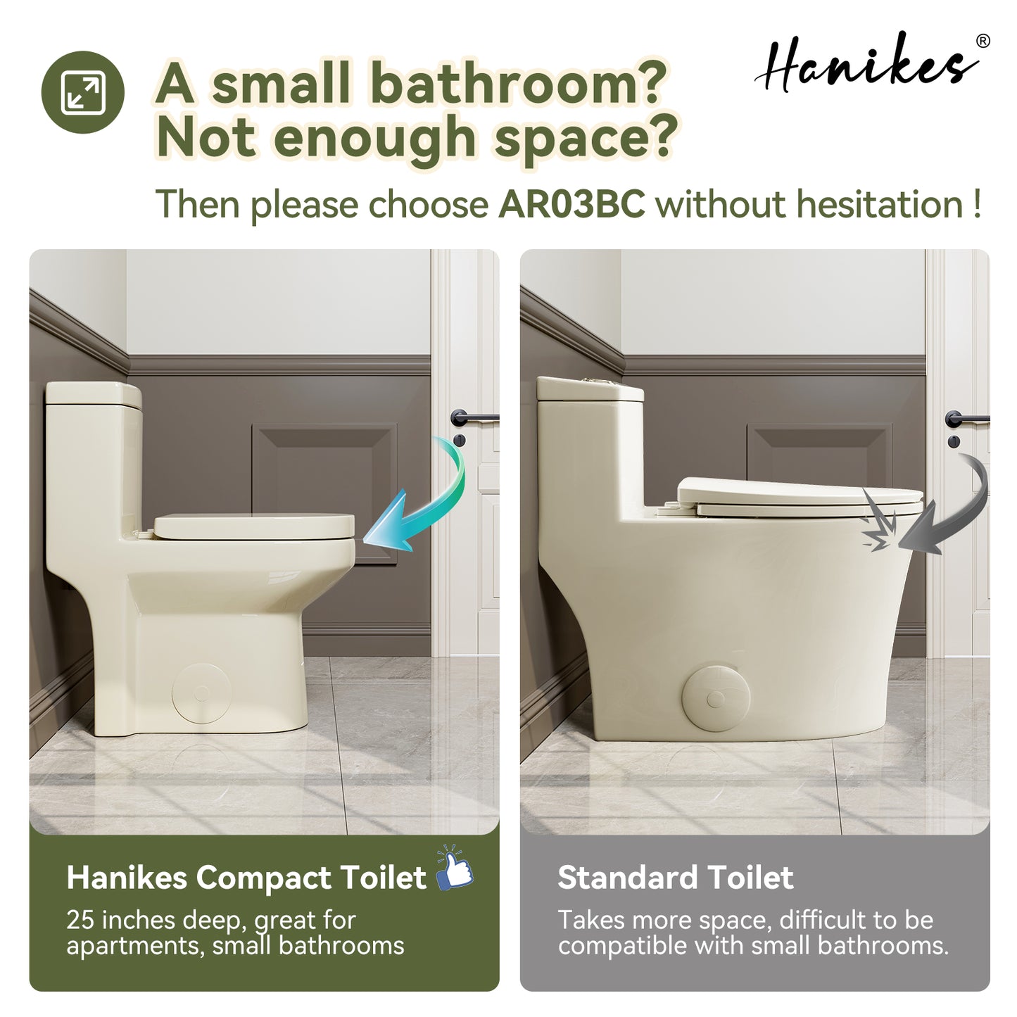 1-Piece 1.1/1.6 GPF Dual Flush Compact Round Toilet in Biscuit Soft Close Seat Included