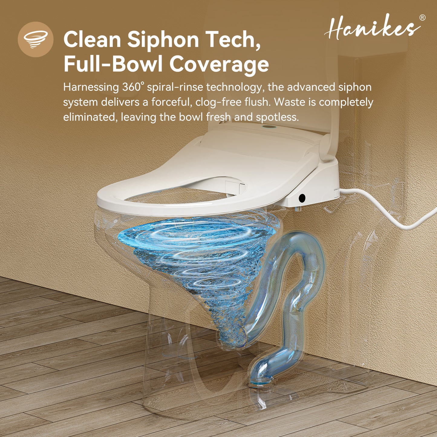 Round Smart Bidet Toilet Combo Dual Flush 1.1/1.6 GPF in White with Electric Bidet Seat, Warm Air Dryer