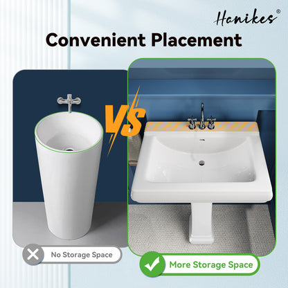 26 in. White Vitreous China Rectangular Pedestal Combo Bathroom Sink in White with 4 in. Centerset Faucet Holes