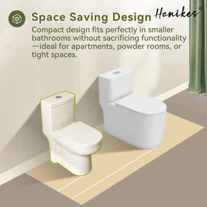 1-Piece 1.1/1.6 GPF Dual Flush Compact Round Toilet in Biscuit Soft Close Seat Included