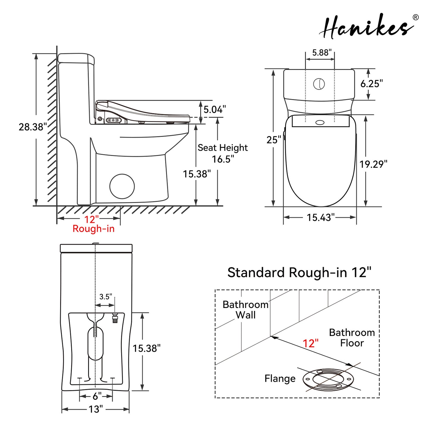 Round Smart Bidet Toilet Combo Dual Flush 1.1/1.6 GPF in White with Electric Bidet Seat, Warm Air Dryer
