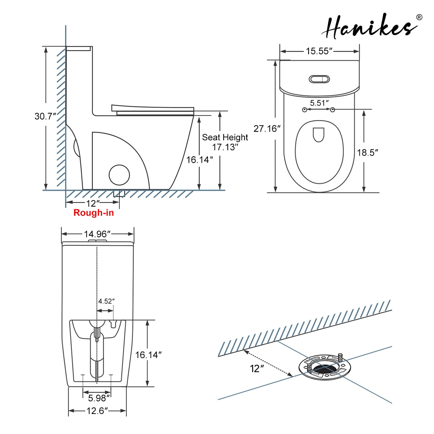 1-Piece 1.1/1.6 GPF Dual Flush Elongated High Efficiency WaterSense Toilet in Glossy White, Seat Included