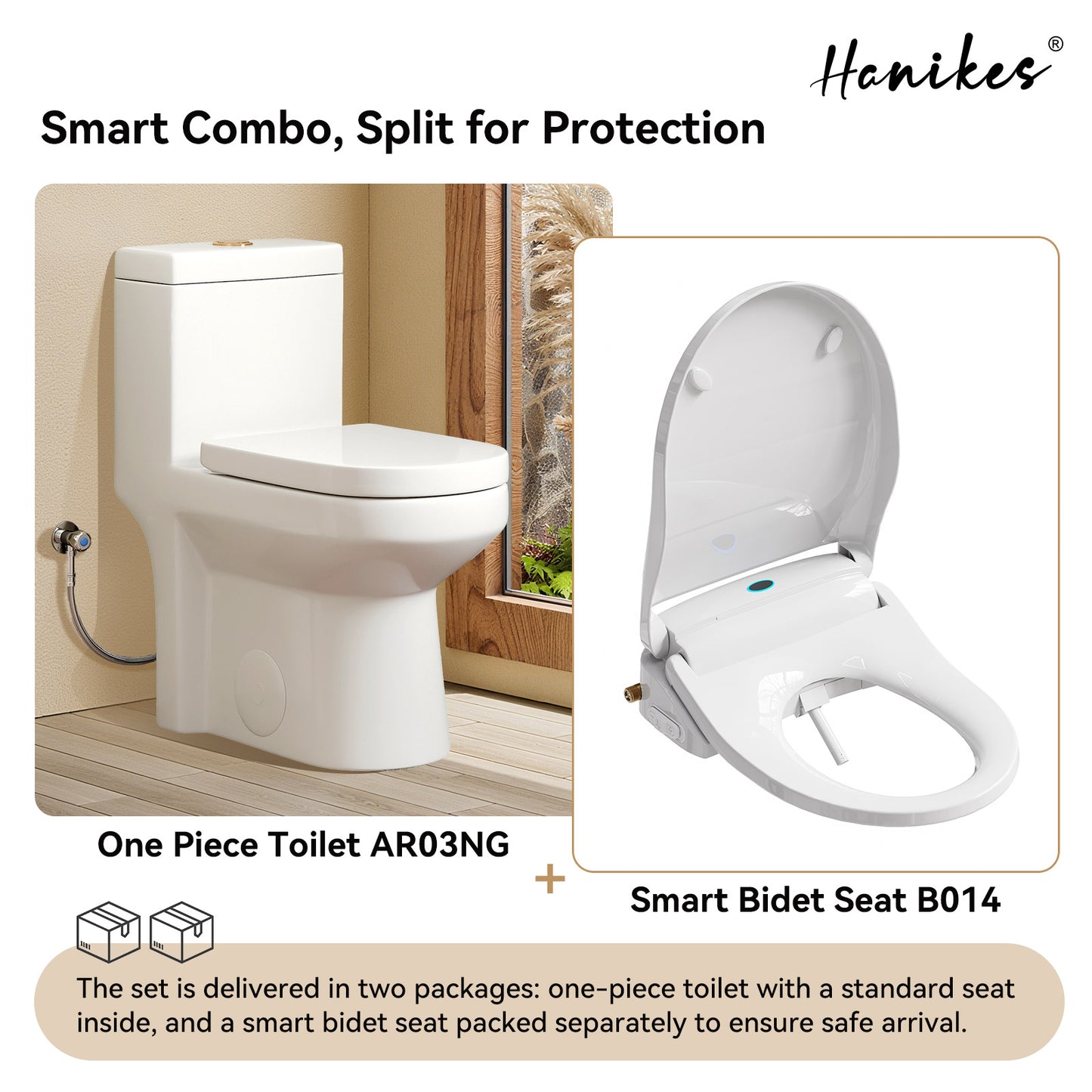 Round Smart Bidet Toilet Combo Dual Flush 1.1/1.6 GPF in White with Electric Bidet Seat, Warm Air Dryer