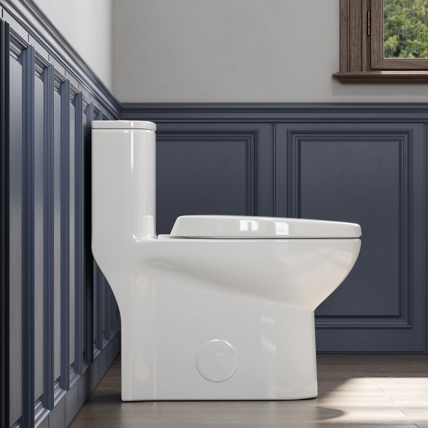 1-Piece 1.1/1.6 GPF Dual Flush Compact Elongated WaterSense Toilet in White Soft Close Seat Included