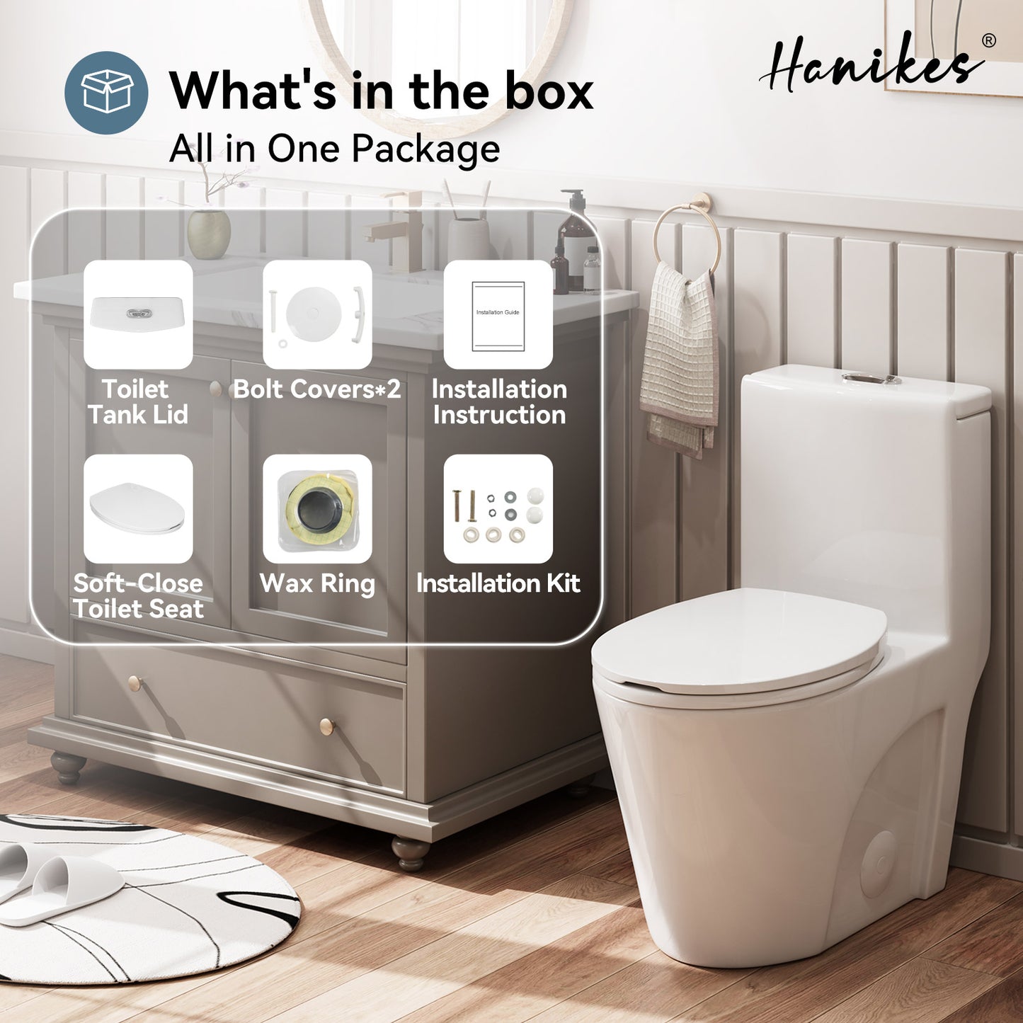 1-Piece 1.1/1.6 GPF Dual Flush Elongated High Efficiency WaterSense Toilet in Glossy White, Seat Included