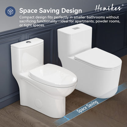 1-Piece 1.1/1.6 GPF Dual Flush Compact Elongated WaterSense Toilet in White Soft Close Seat Included